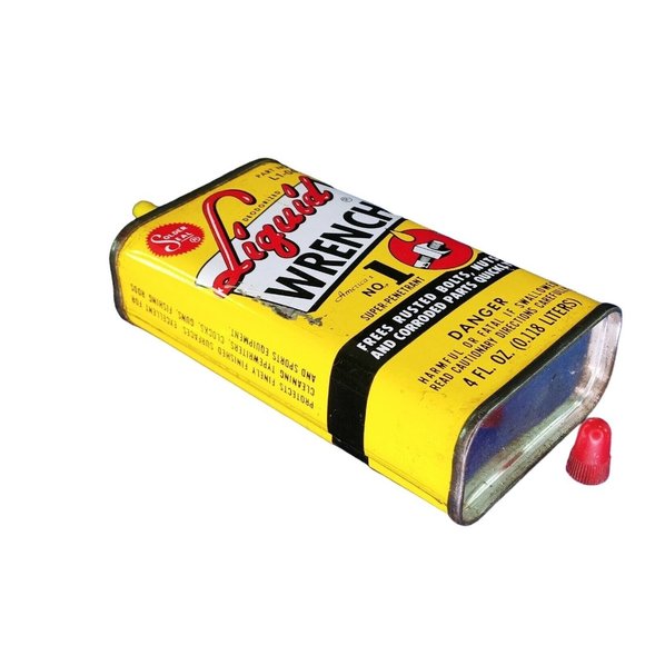 Liquid Wrench Lubricant Oil Tin Can 1970s 4 Oz Collectible with Orig. Red Cap - Picture 8 of 10